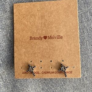 Brandy Melville Black Gem Silver Earrings